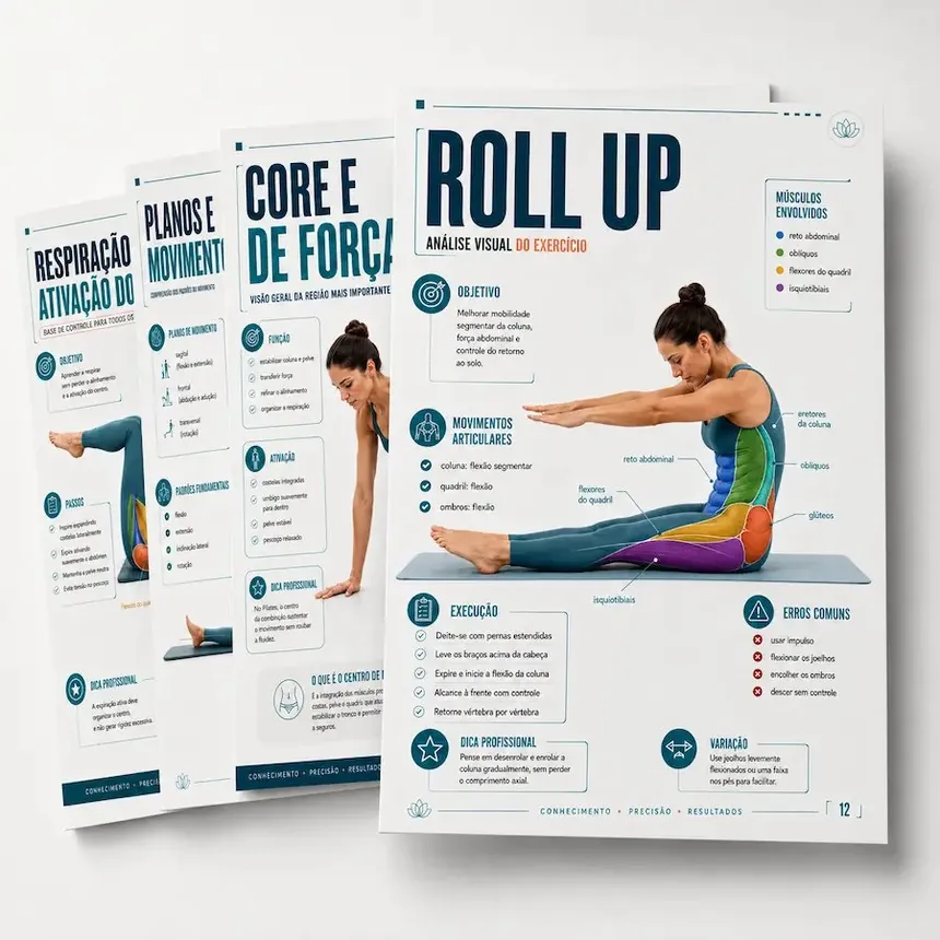 Conjunto de fichas visuais do material de Pilates